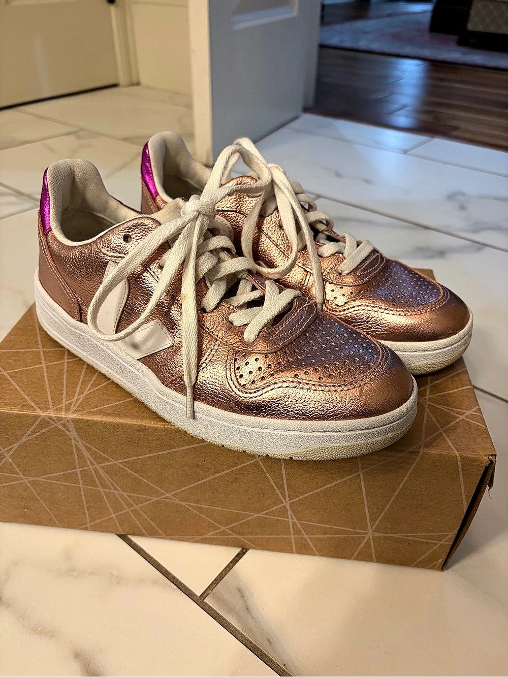 VEJA V-10 Rose Gold & White Sneakers US 6